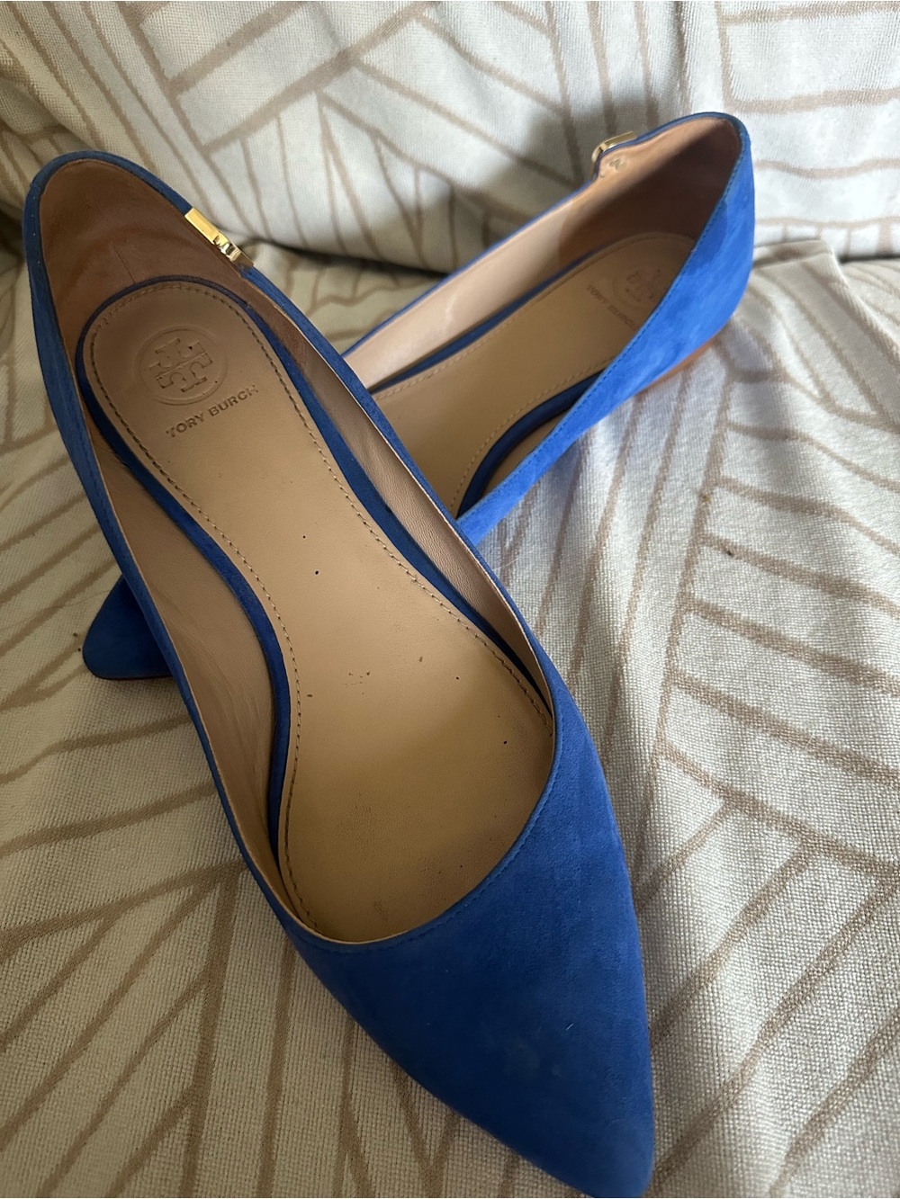 Tory Burch Royal Blue Suede Pointed Toe Flats